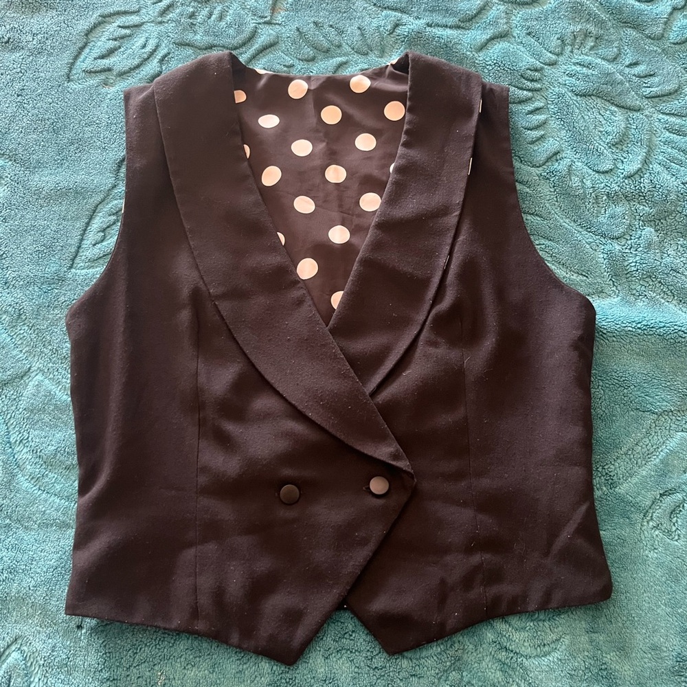 Black Vest W/ Polka Dot Lining